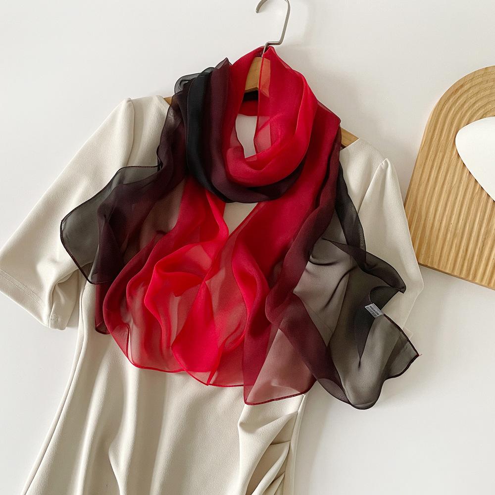 Spring And Summer Satin Long Scarf For Women Sunscreen Shawl Fashionable Beauty Scene Satin Long Scarf Versatile Travel Scarf