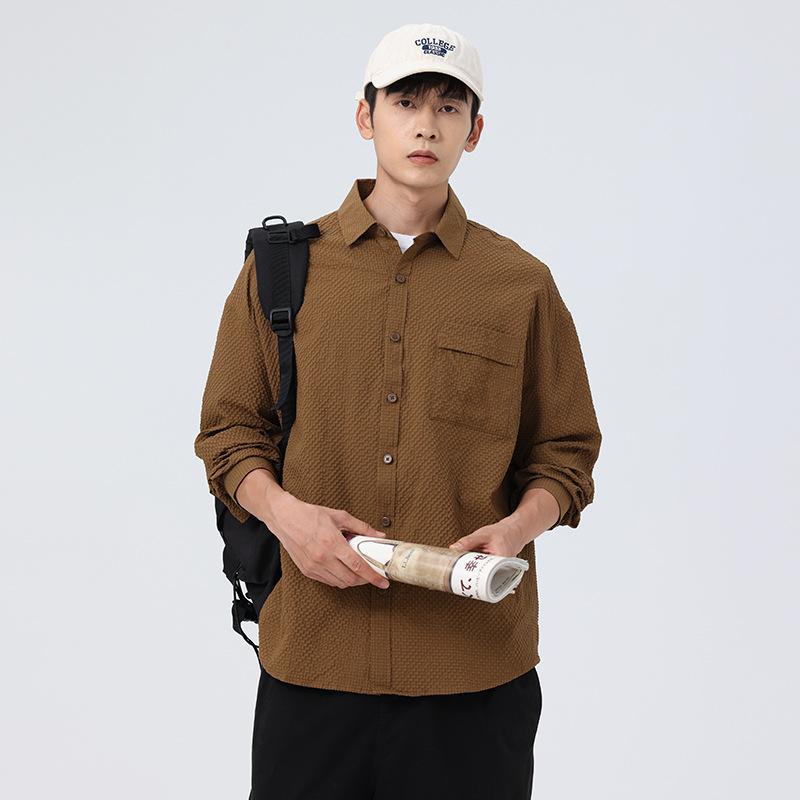 Spring New Men's Solid Color Campus Style Casual All-match Long-sleeved Shirt