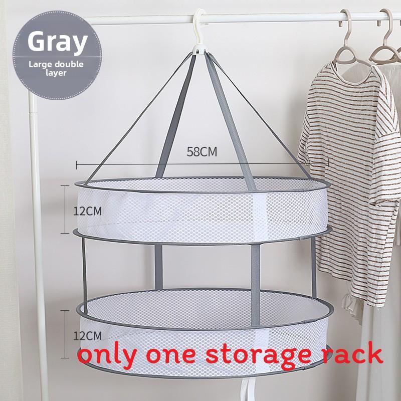 Collapsible Double Layer Clothing Drying Basket With Breathable Fabric For Home Use