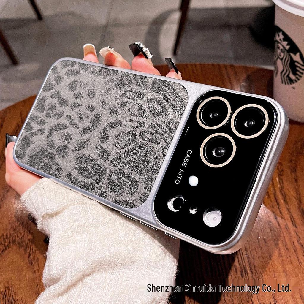 iPhone 17 Pro Max Leather Leopard Print Case with Large Window, Apple 16 Lens Protection, and Drop Protection Cover.