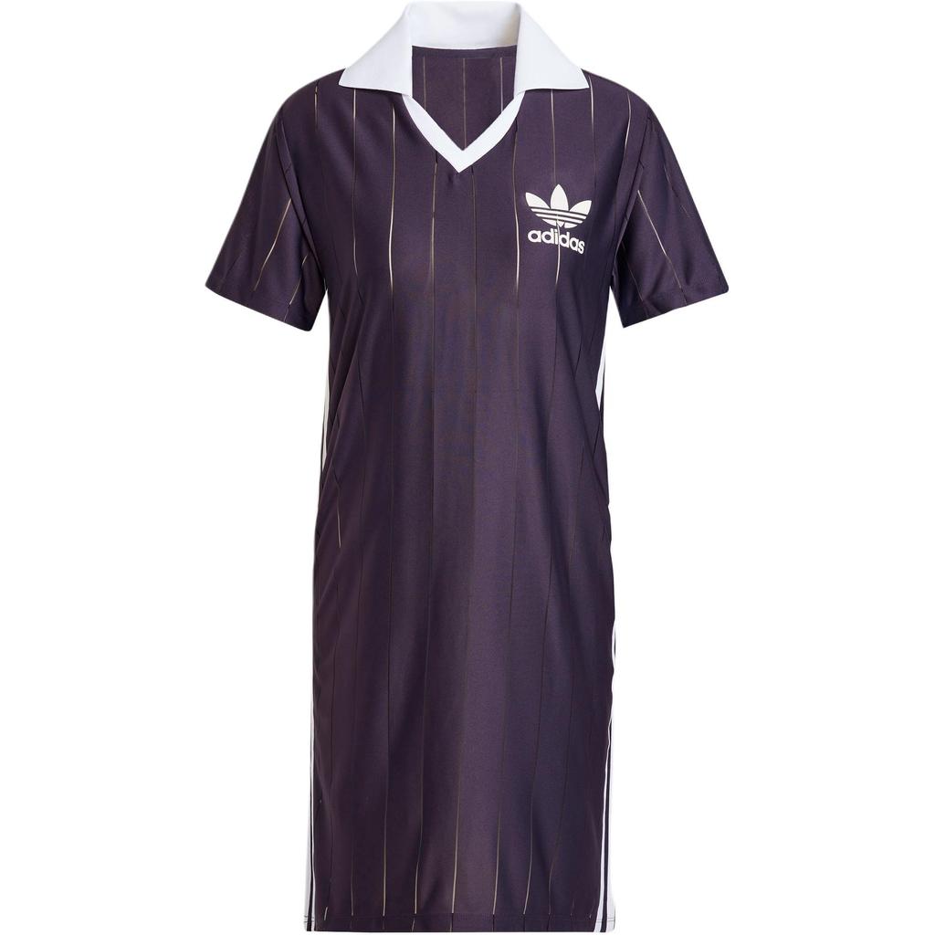 Adidas Originals Adicolor Pinstripe Dress Retro Sport Stripe Design Fashion Short Sleeve Dress Women Dresses Purple IZ3199