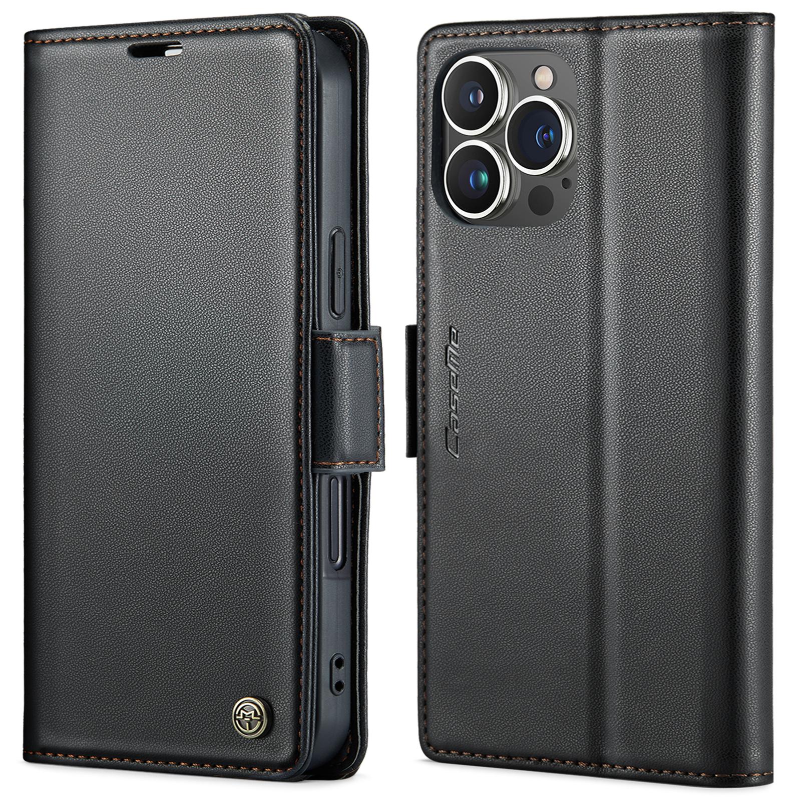 For iPhone 16 Pro Leather Case CASEME 023 RFID Blocking 3 Card Slot Mobile Cover F