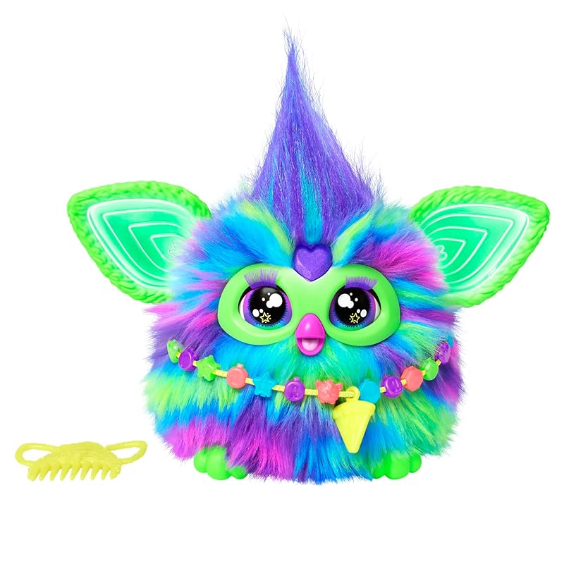 

Hasbro Furby Aurora Сяючий у темряві, Інтерактивна іграшка, що реагує на голос, для хлопчиків і дівчаток віком від 6 років, зі 15 модними аксесуарами, Аніматронік, Моторизований