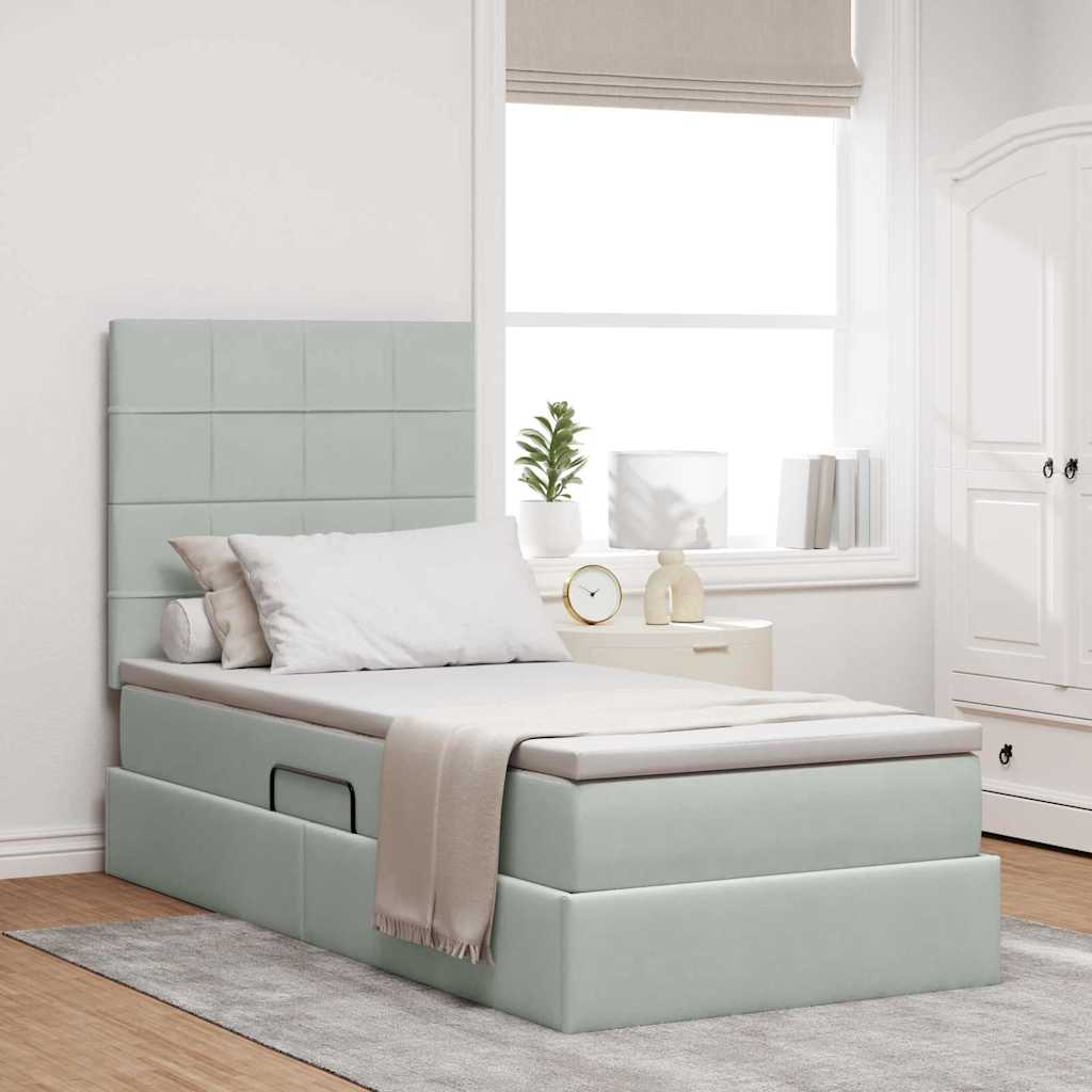 Storage Bed with Mattress Light Grey 90 x 200 cm Velvet