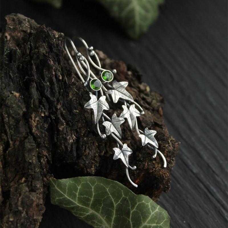 Vintage Ivy Elven Leaf Earrings For Women Silver Color Metal Crystal Earrings Female  Custom Jewelry