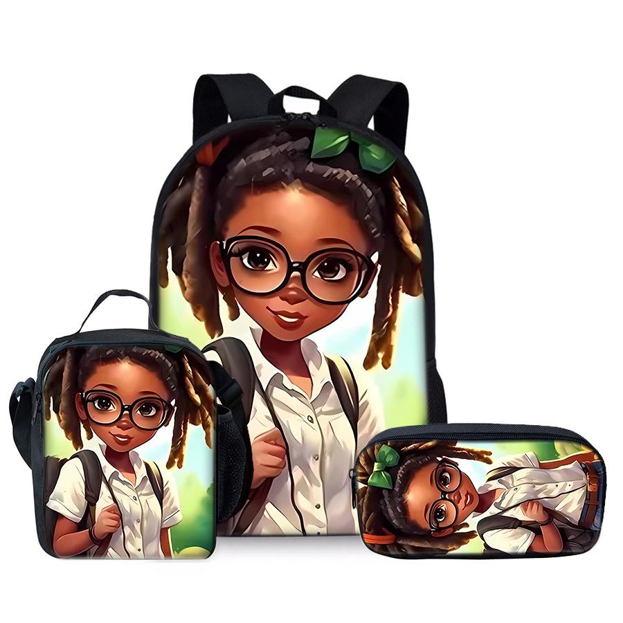 Classic Popular Novelty Funny African Girl 3D Print 3pcs/Set Pupil School Bags Laptop Daypack Backpack Lunch Bag Pencil Case