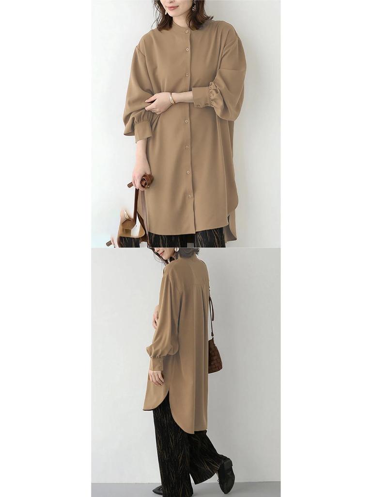 Women's Loose Fit Long-Sleeve Mid-Length Shirt Dress