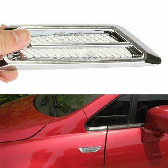 2Pcs Chrome Car SUV Air Flow Fender Side Vent Decor Sticker Exterior Accessories