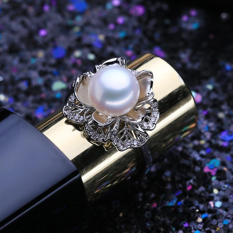 FENASY Natural Freshwater Pearl Rings For Women Cubic Zirconia CZ Wedding Engagement Flower Ring