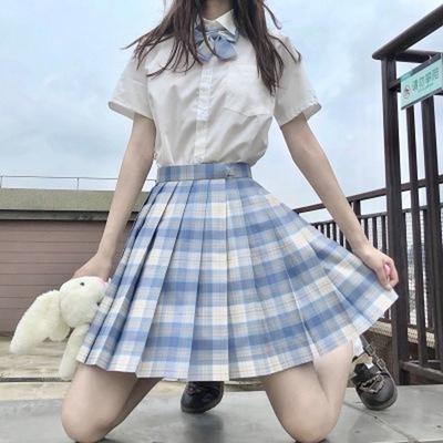 3Pcs Women Anime Uniform Set Pleated Skirts Summer JK Shirt Short Sleeve Tops Mini Plaid Skirt Suit