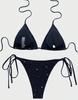 Women's Swimsuits Black Halter Neck Side Tie Split Swimsuit Bikini Set Beachwear Bathing Suits
