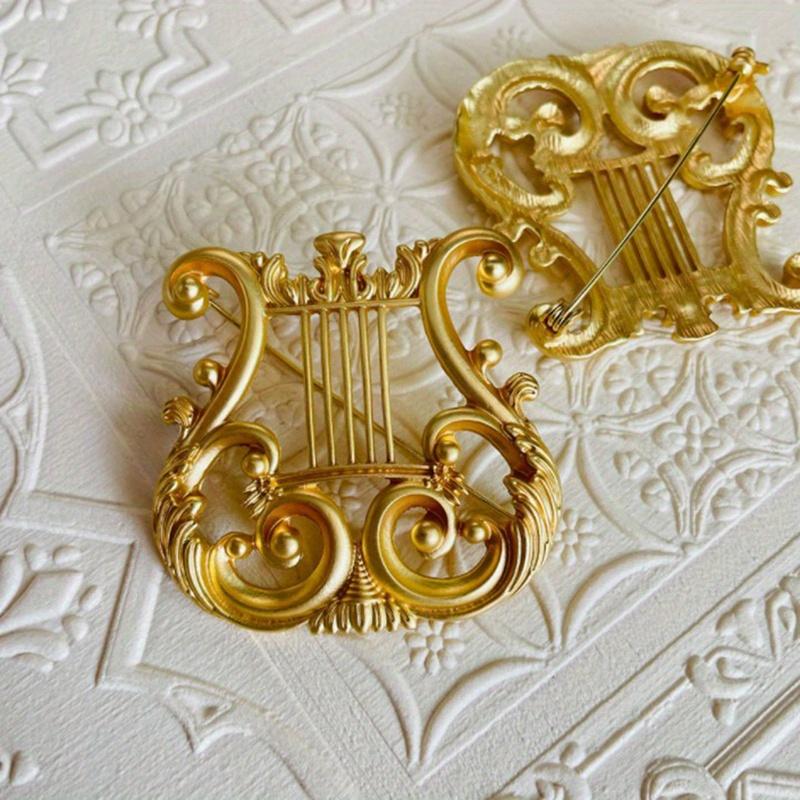 

2pcs Vintage Golden Harp Brooch Musical Suit Pin For Cardigan Sweater Retro Gift Items