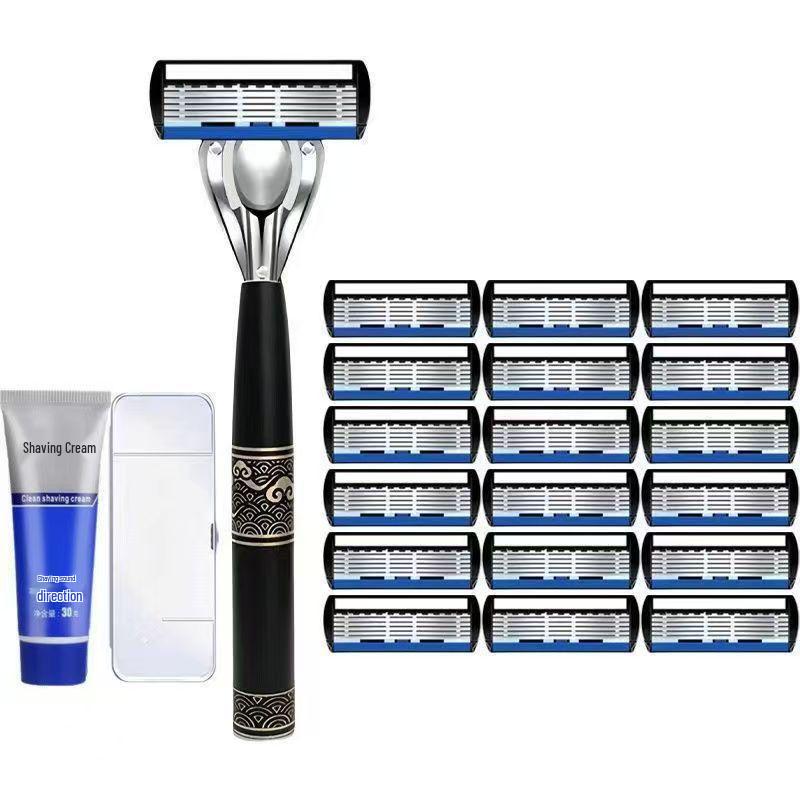 German Precision 6-Blade Men's Manual Razor - Anti-Scratch, Old-Fashioned Design