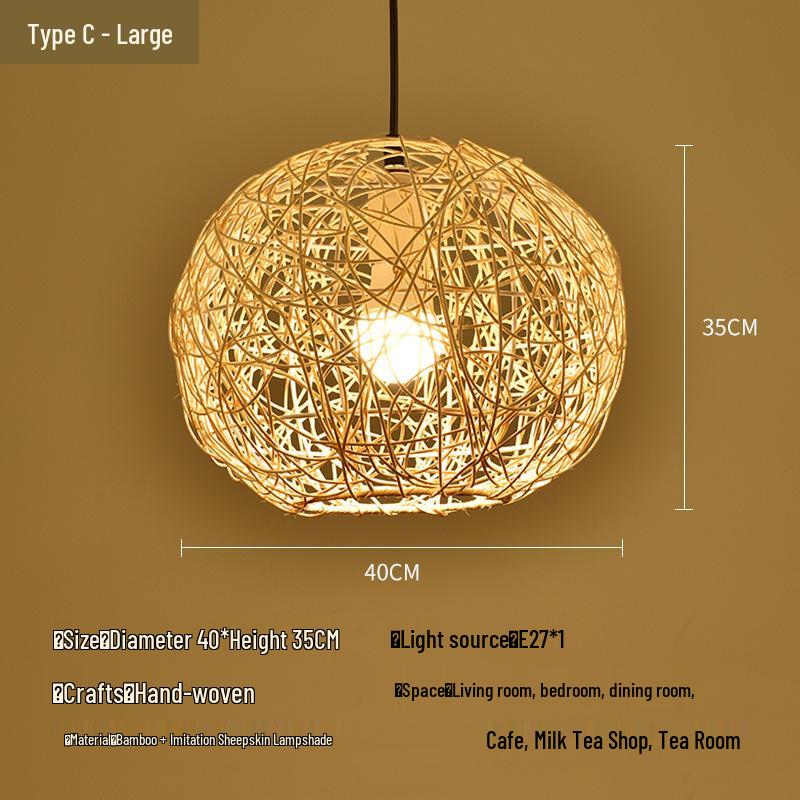 A8L Bamboo Pendant Lamp: New Chinese Zen Style, Rattan Woven Design, Ideal for Tea Rooms, Dining Areas & Teahouses with Japanese Antique Touch.