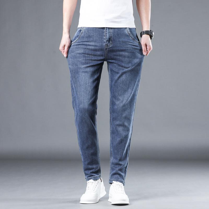 Slim-fit Straight-leg Jeans for Men, Summer Thin, Men's Slim-fit Straight-leg Elastic Color Bottom Casual Jeans