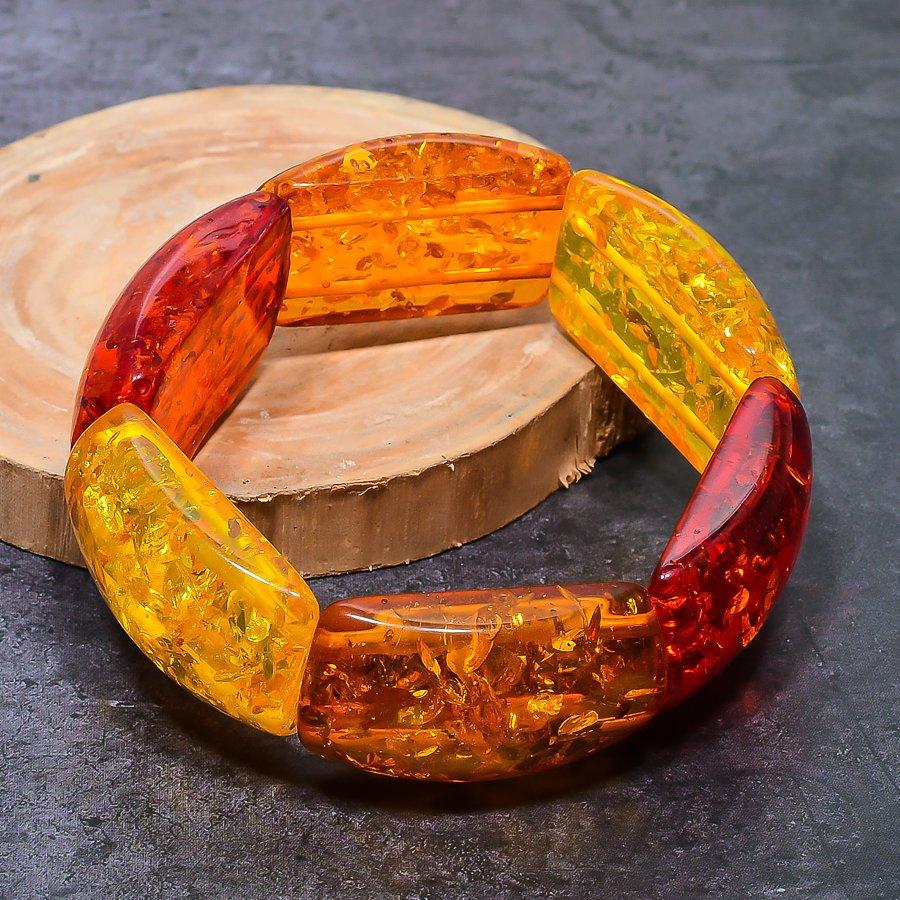 Natural Baltic Amber Gemstone Handmade Cuff Adjustable ETC-9795