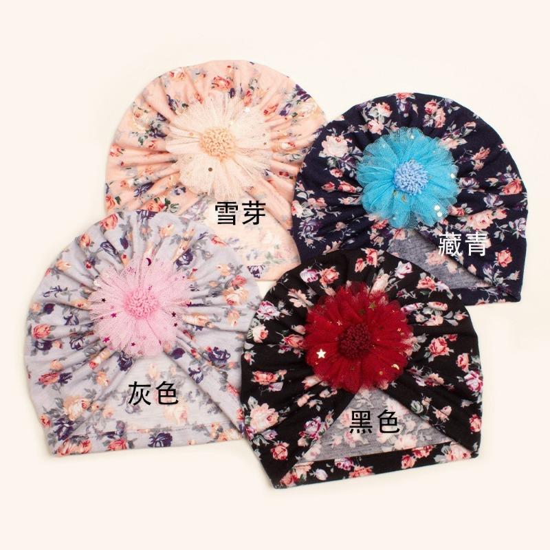 

New baby flower headscarf hat, children s soft and comfortable creative printed tire hat, thin baby hat