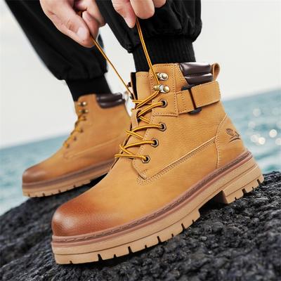 Men's High Top Boots Four Season Outdoor Work Shoes Anti Slip and Comfortable Yellow Boots British Casual Leather Boots