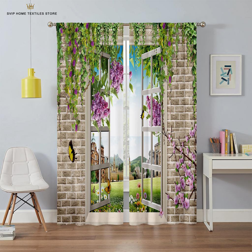3D Printed Curtains With Sky Pattern Prints For Bedroom, Living Room, Balcony And Kitchen Decorations Can Be Customized 2PCS