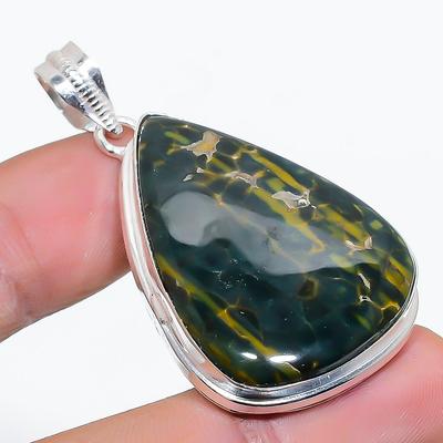 Natürlicher Ozeanjaspis-Edelstein, handgefertigter Anhänger aus 925er Sterlingsilber, 5 cm, e1i36