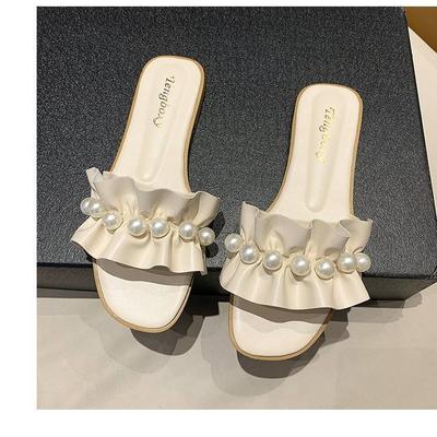35-42 Damenschuhe in großer Größe coole Hausschuhe Damen Sommermode Außenbekleidung 41 Feenwind süße Perle flacher Boden Ein-Wort-Schlepper 42