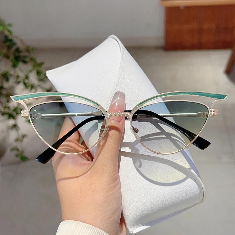 KAMMPT Hollowed Cat Eye Sunglasses Women Fashion Gradient Decorative Shades New Trendy Design Casual Outdoor Sun Glasses