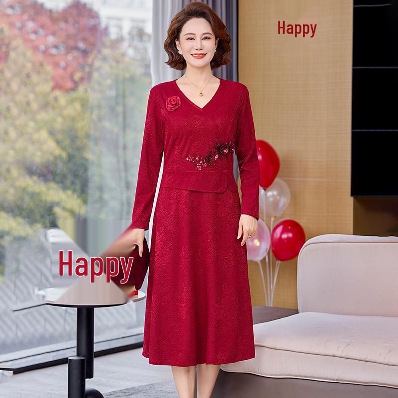 

Elegant Red Wedding Dress for Mother of the Bride 2026 - Formal Banquet Gown 2XL (105-120 jin) вина червоного кольору