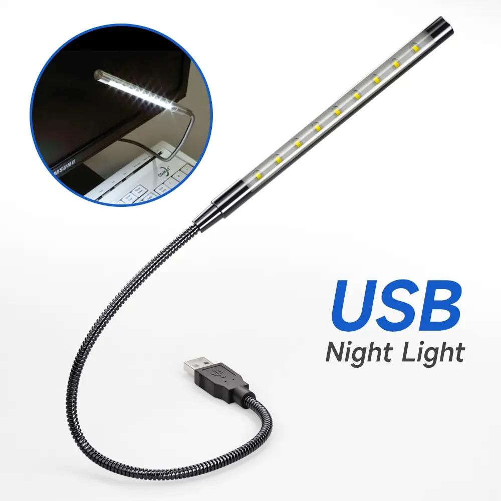 USB LED Reading Light Black Metal Flexible Book Lamp 5V 10 LED Portable Mini Night Light for Laptop Computer Notebook Desk