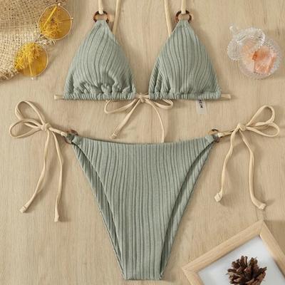 2 vnt / rinkinys Madingas vasaros bikinio rinkinys Pure Colors Akį traukiantis All Match belaidis maudymosi kostiumėlis kasdieniam dėvėjimui