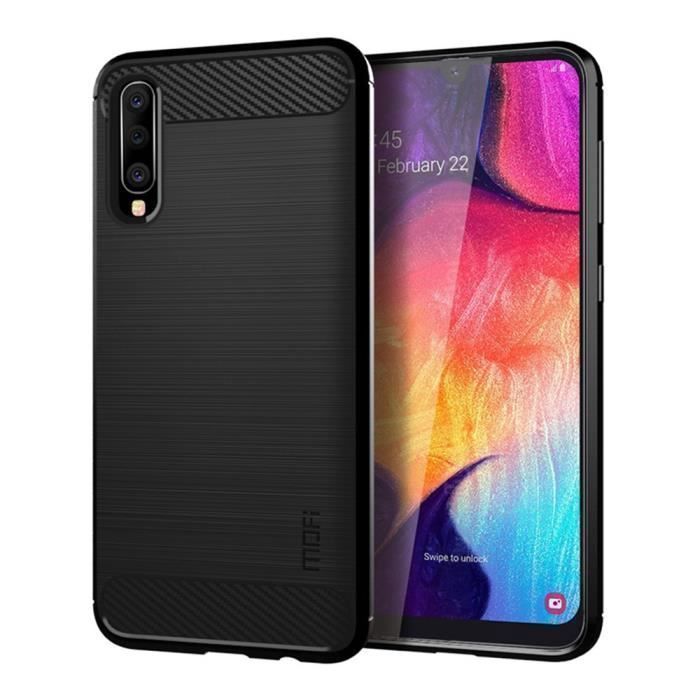 Coque pour votre samsung galaxy a70 en tpu fibre de carbone noir