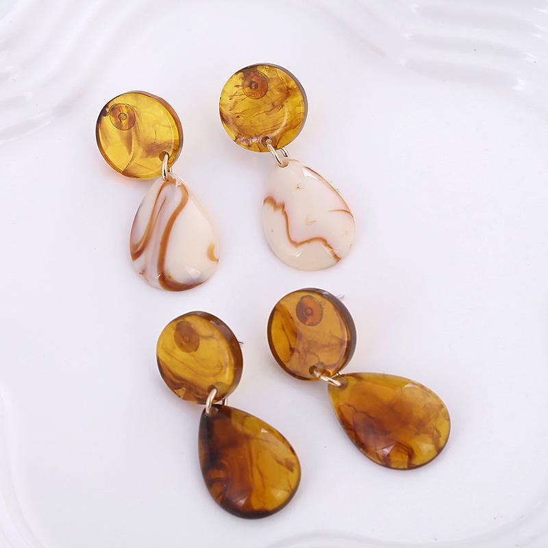 Korean resin acrylic amber round water droplet leopard print fashionable earrings