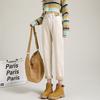 Haren Fleece Jeans for Women Autumn and Winter High Waist Loose Tight Waist Carrot Dad Pants for Women
