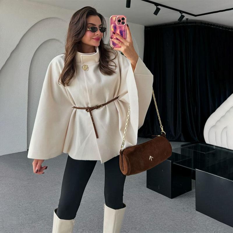 Capa de Mujer Monopecho Manga Murciélago Fina Abrigos Nuevos Casual Holgada Dama de Oficina Chaqueta Chic Elegante Otoño Sólido Chaquetas Moda