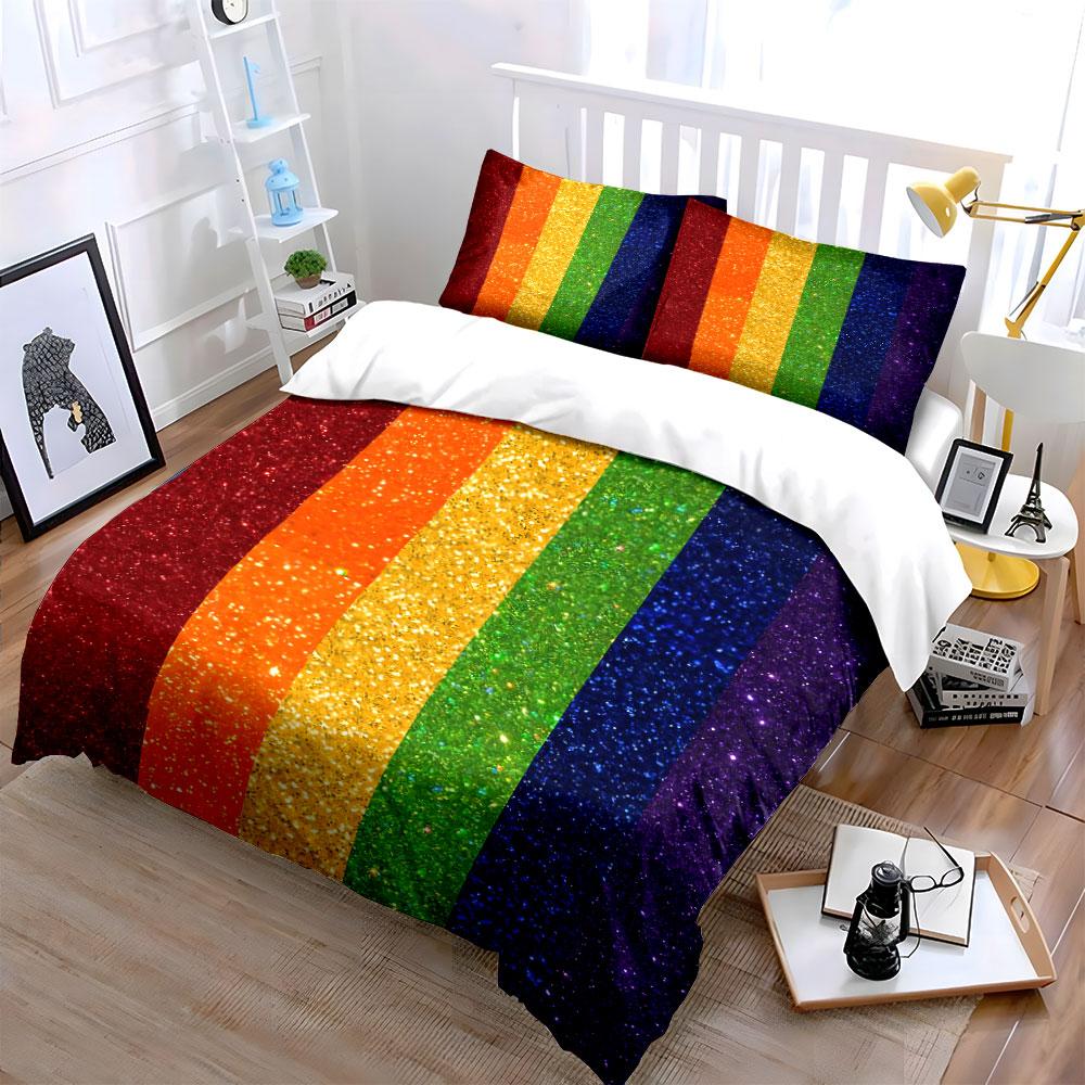 Regenbogen Glitzer Bettwäsche Set Bettwäsche Bettbezug Set Bettbezug Kissenbezüge (1 * Bettbezug 2 * Kissenbezüge, ohne Bettdecke)