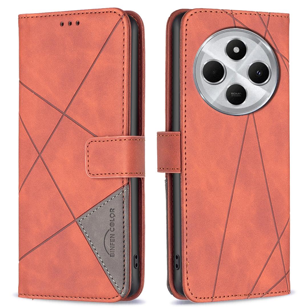 

BINFEN COLOR For Xiaomi Poco C75 4G/Redmi 14R 5G/14C 4G Phone Cases Wallet Stand Geometry Imprinted Leather Cover Brown