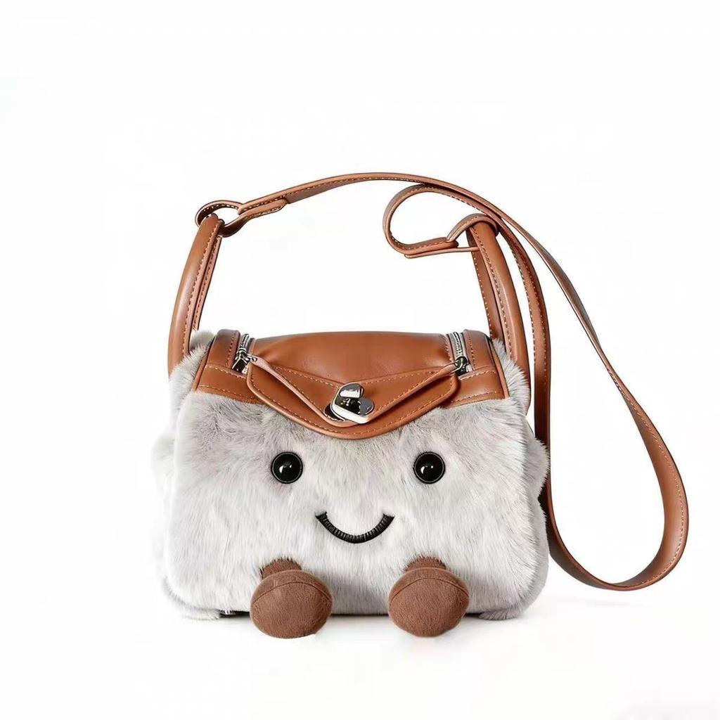 Roztomilá plyšová crossbody taška Čistá bavlna Čtvercový tvar S uzamykatelnou přezkou Střední velikost Stylová taška přes rameno pro dojíždění pro mládež
