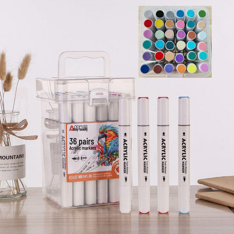 36 Двусторонних Акриловых Маркеров для Детей - Портативная Коробка для Рисования, DIY и Ведения Дневника