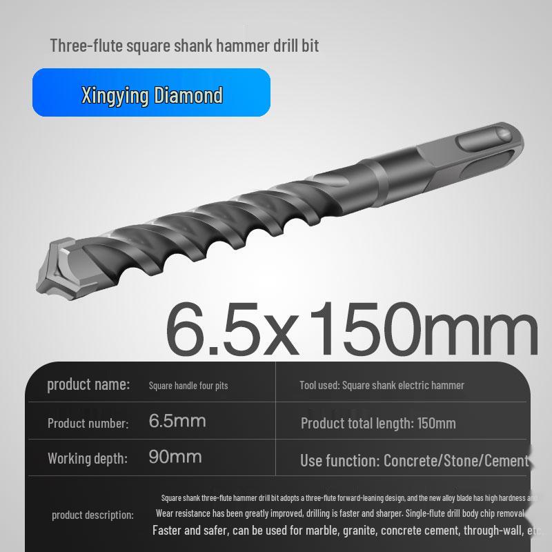Three-Flute Round & Square Shank Drill Bit for Concrete, Cement, Rebar, Stone, Granite, Marble.
