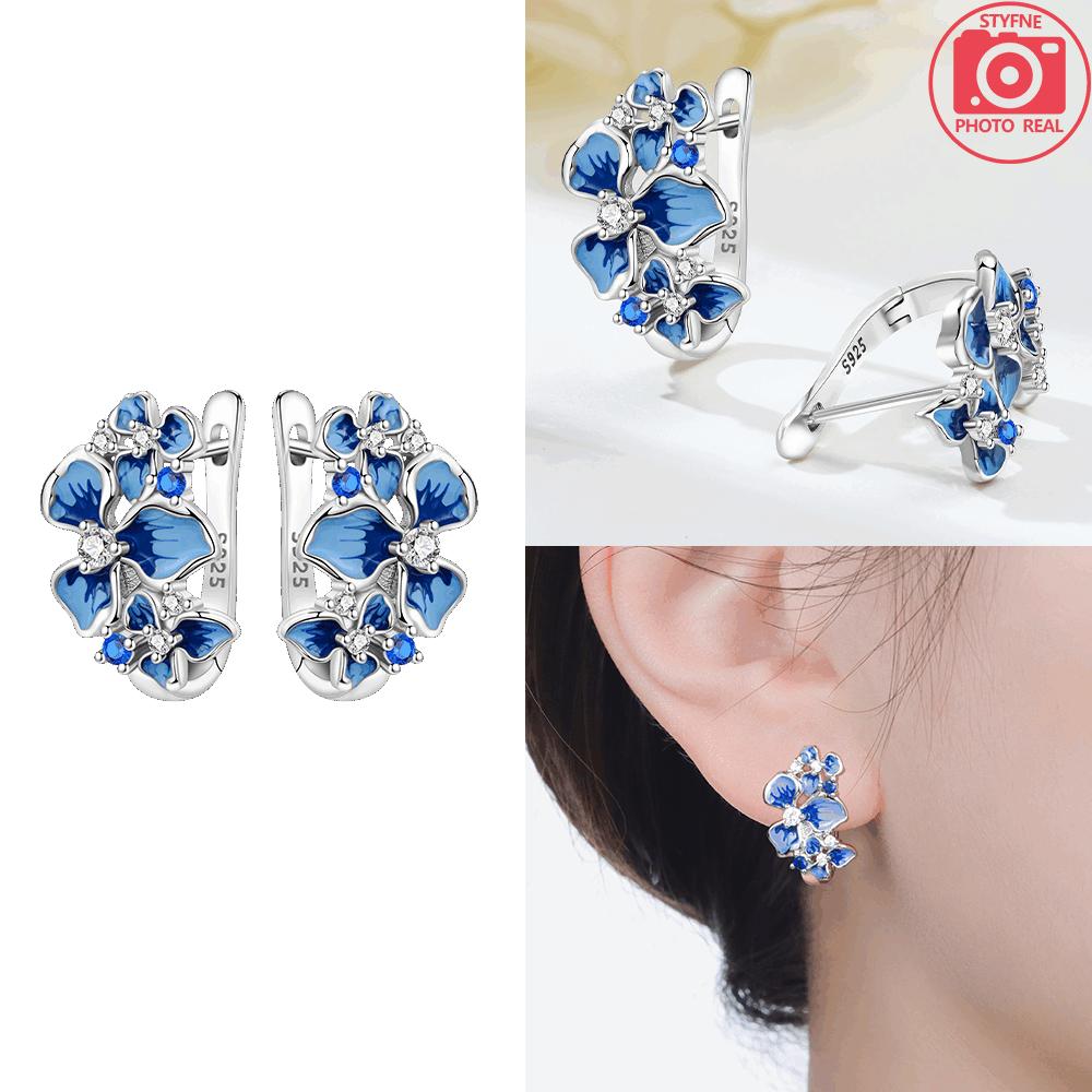925 Silver Manta Ray Earrings Flower Jewelry Plant Earrings Dark Blue Iris Pendant Earring Women Valentines Jewelry