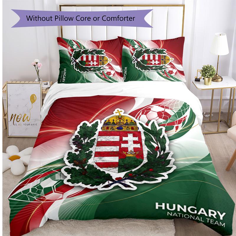 Set Biancheria da Letto Stampata Calcio Ungheria 3 Pezzi Copriletto Traspirante Accogliente come Regalo per Inaugurazione Casa o Festa