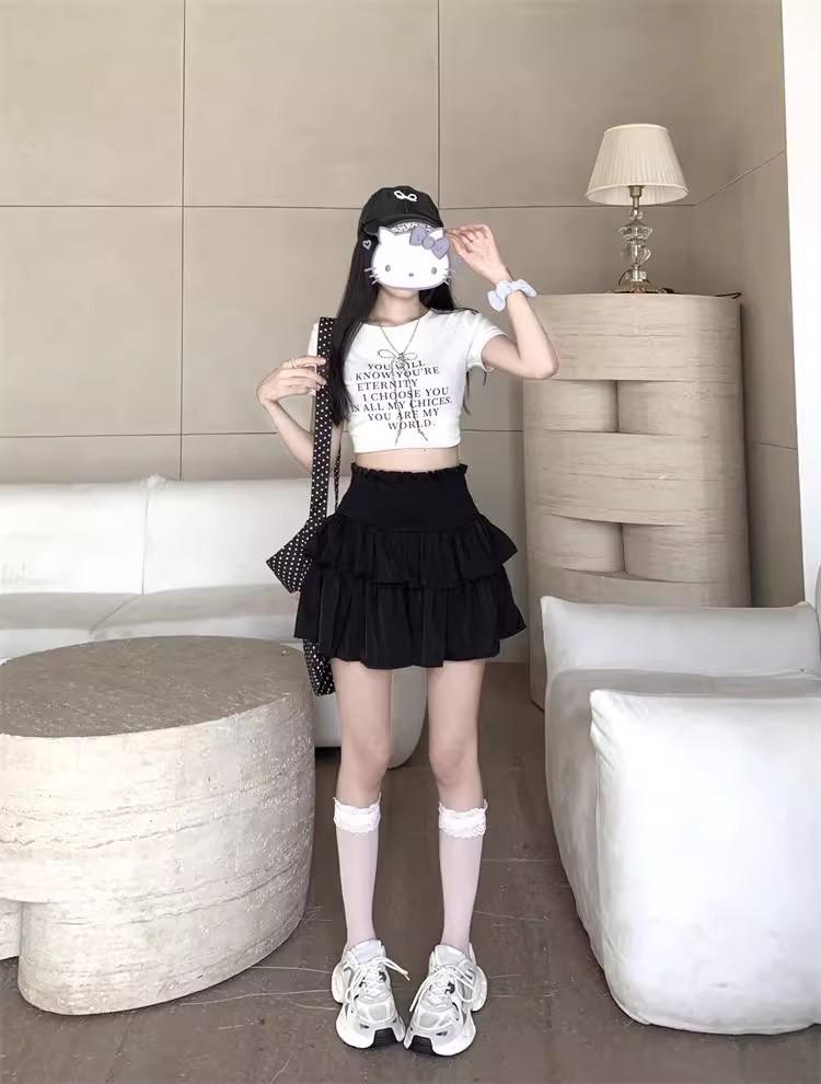 White Pleated High Waist A-Line Mini Skirt for Women - Summer Petite Slimming Design