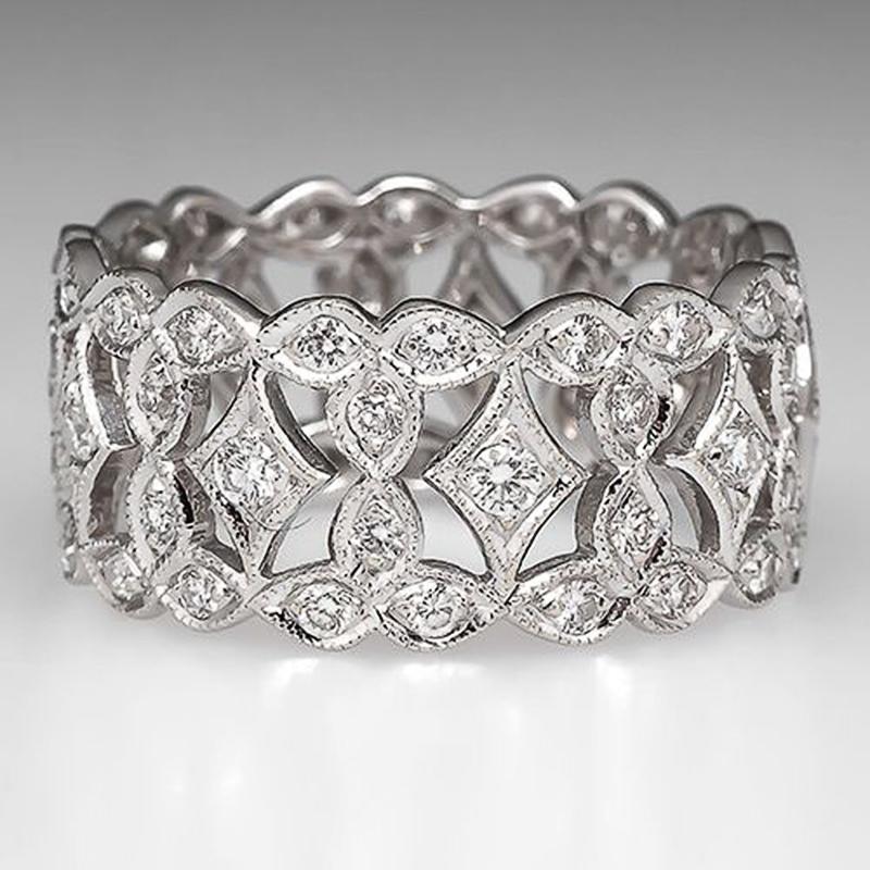 My Fine Jewelry Women's Silver Huitan Aesthetic Hollow Out Design Ring Shinning Luxury Finger For Engagement Color Bright Cz Accessories