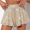 Damskie szorty z cekinami, elastyczne, z wysokim stanem, luźne, w kształcie litery A, w czystym kolorze, ultrakrótkie