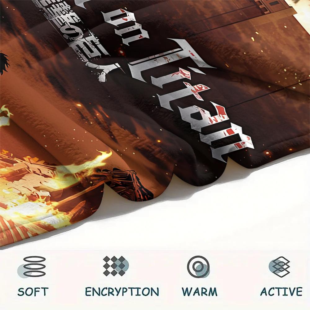 1PC Attack On Titan Print Flannel Blanket, High Quality All Seasons, Home Decor, Warmth and Comfort, Perfect for Christmas Gifts