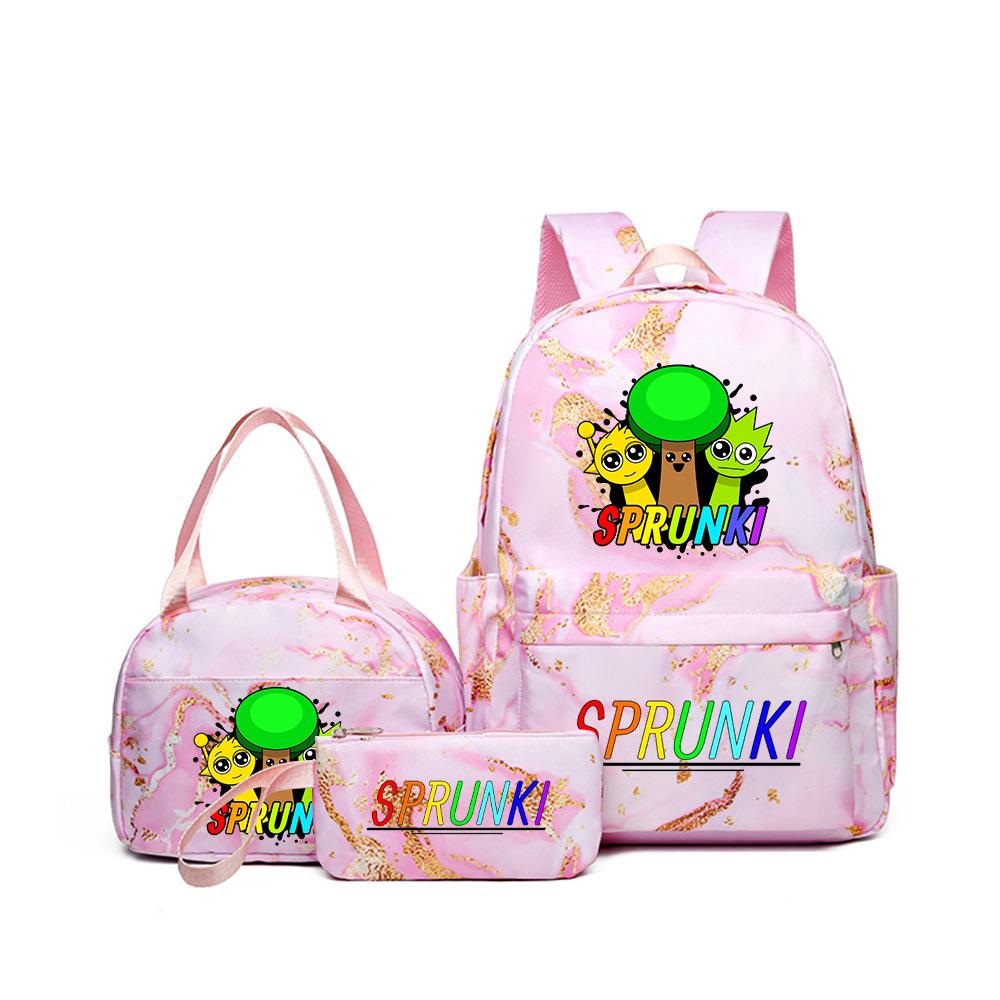 New Printed Rhythm Box Student School Bag Three-piece Casual Sprunki Backpack Crossbody Bag Pencil Bag D