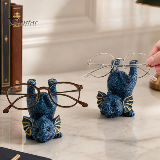 Retro Style Eyewear Support Inverted Elephant Glasses Holder, Handmade Resin Eyeglass Stand, Unique Desk Organizer Decorative for Home Office Durable
