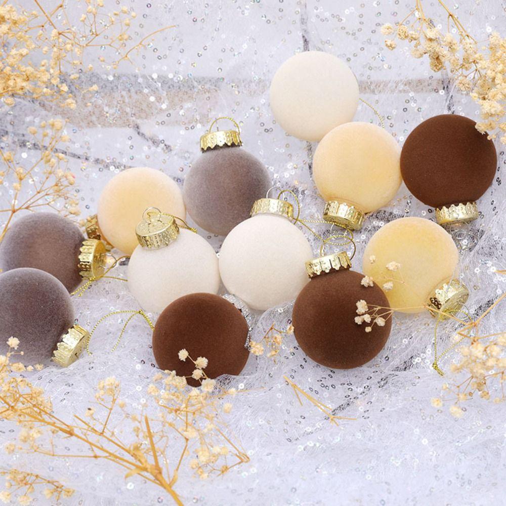 12pcs 6cm Flocked Christmas Balls Ornament Festival PET Christmas Ball Pendant Round Reusable Xmas Tree Hanging Decoration