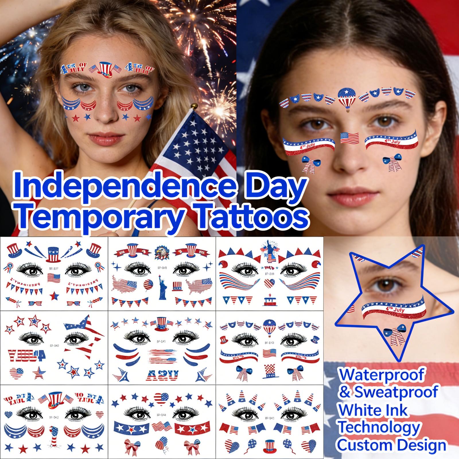

9-piece Independent Day Face Stickers For The 250th Anniversary Celebration Of The United States. Party Stickers. One Size