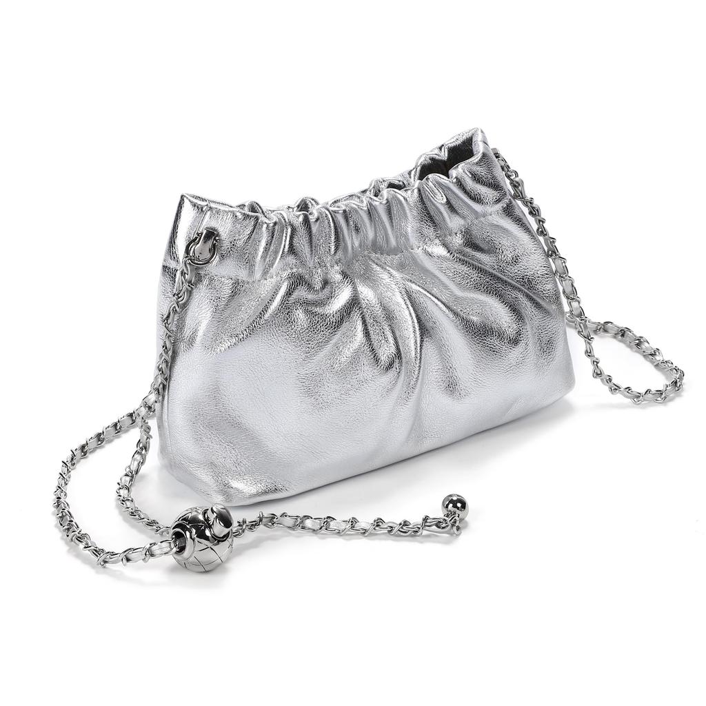 ANA McQueen Gathered Premium Leather Mini Bag (Silver)