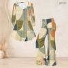 Women Plus Size Round Neck Three Quarter Sleeve Printed Flared Top And Flared Pants Two Piece Set